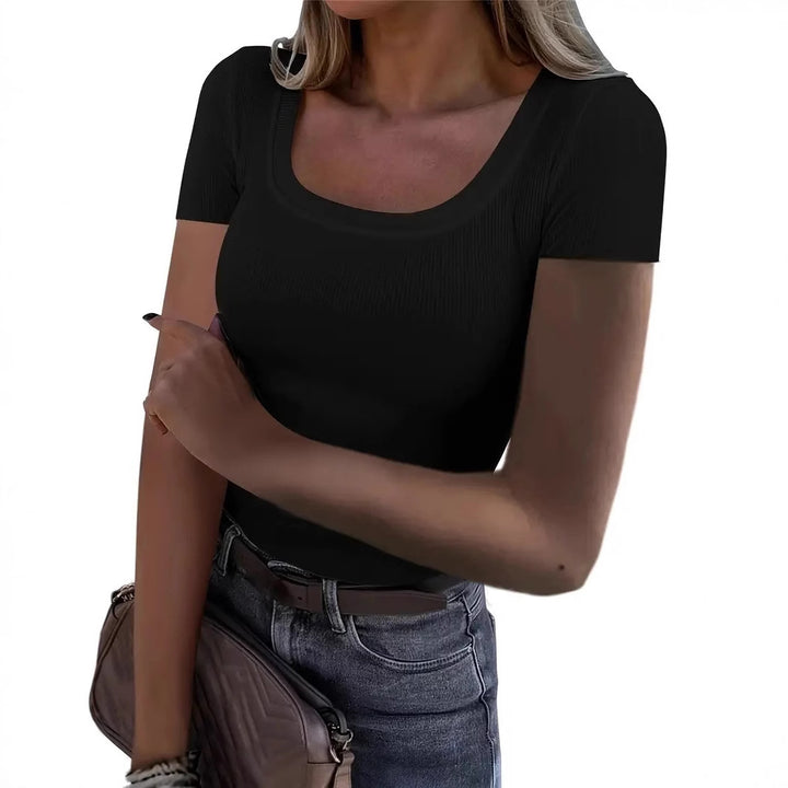 Damen figurbetontes T-Shirt mit trendigem Querripp Drune