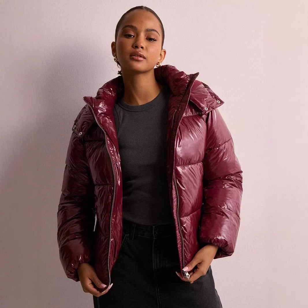 Damen Stepp-Pufferjacke mit Kapuze, hohem Stehkragen und Zwei-Wege‑Reißverschluss Drune