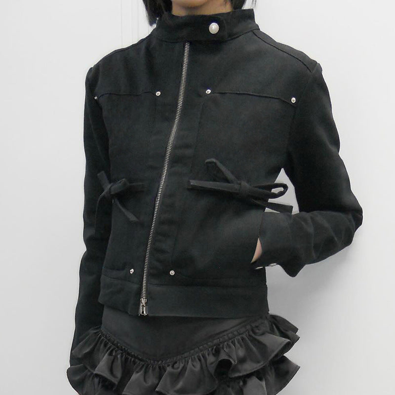Damen nan taillierte Kurzjacke mit Stehkragen, Epauletten, Taillenriegeln und durchgehendem Reißverschluss Drune