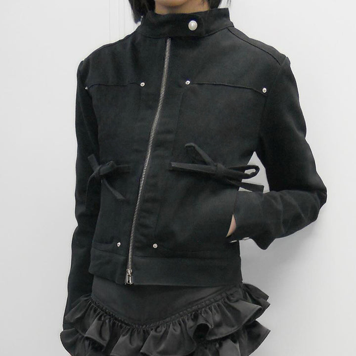 Damen nan taillierte Kurzjacke mit Stehkragen, Epauletten, Taillenriegeln und durchgehendem Reißverschluss Drune