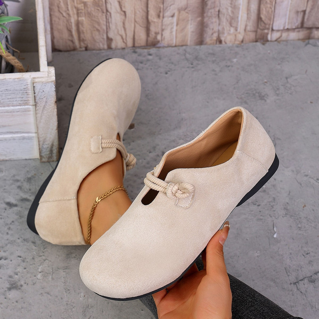 Damen  komfortable Slipper aus Veloursoptik mit dekorativem Knotenriegel und weich gepolstertem Fußbett Drune