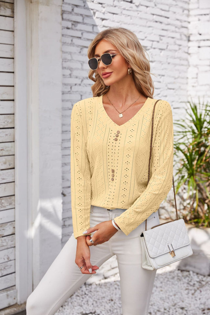 Damen luftiges Blusenshirt mit Knopfdetails Drune