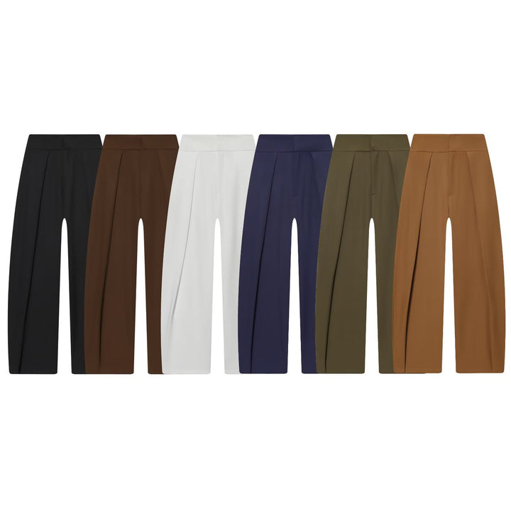 Damen Weite Highwaist-Hose mit Frontfalten und fließender Palazzo-Silhouette Drune