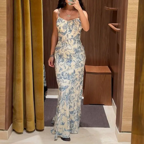 Damen Elegantes Maxikleid mit floralem Druck und schmalen Trägern Drune