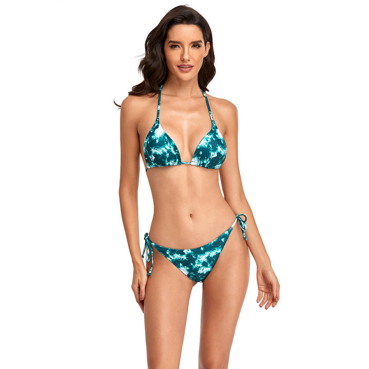 Damen Triangel-Bikini mit seitlichen Bindebändern und modischem Wellenmuster Drune