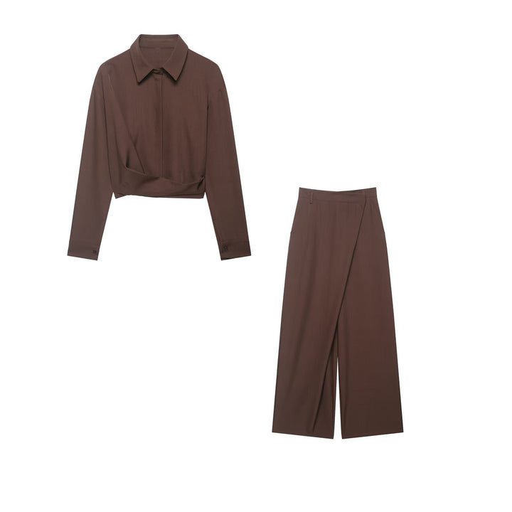 Damen Weite Highwaist Culotte‑Hose mit überlappender Wickelfront und Gürtelschlaufen Drune