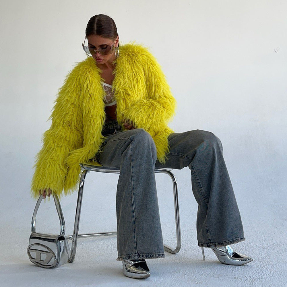 Damen Pelzjacke mit voluminösen Ärmeln und luxuriösem Schnitt Drune