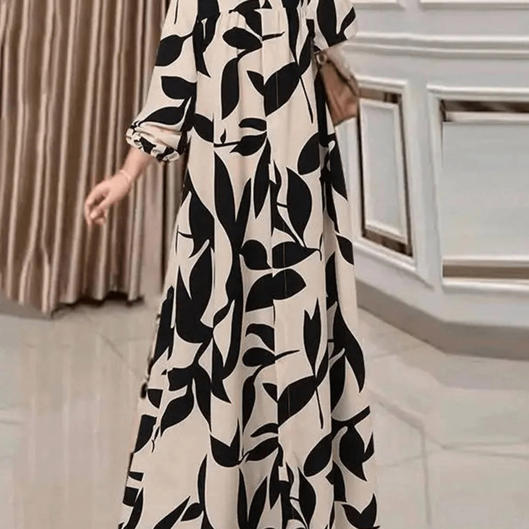 Damen Maxikleid mit lockerem A-Linien-Schnitt, weitem Fall und auffälligem Blattprint Drune