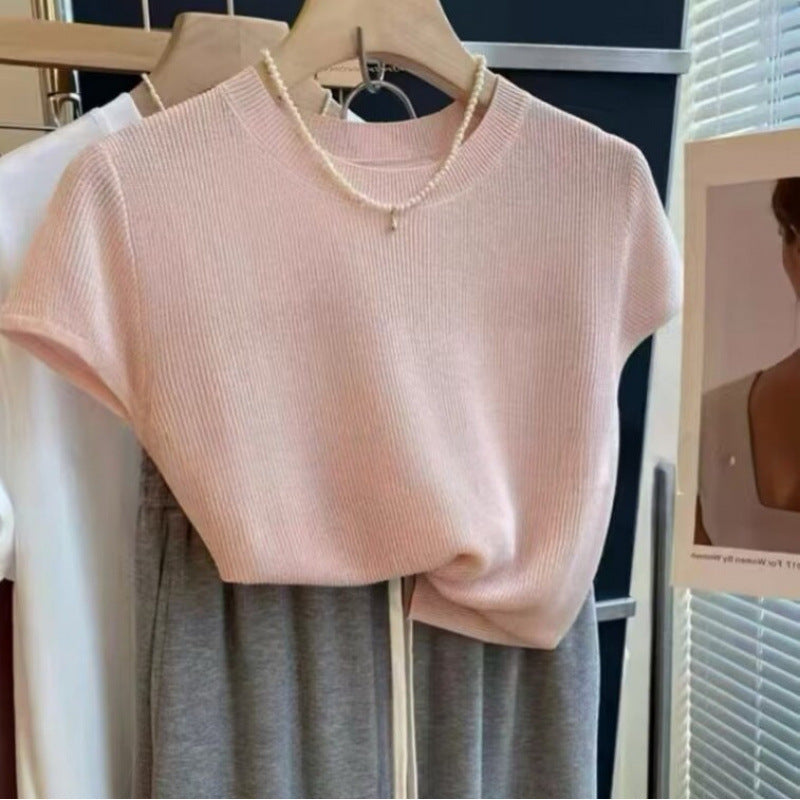 Damen lässiges Kurzarm-Strickshirt Drune