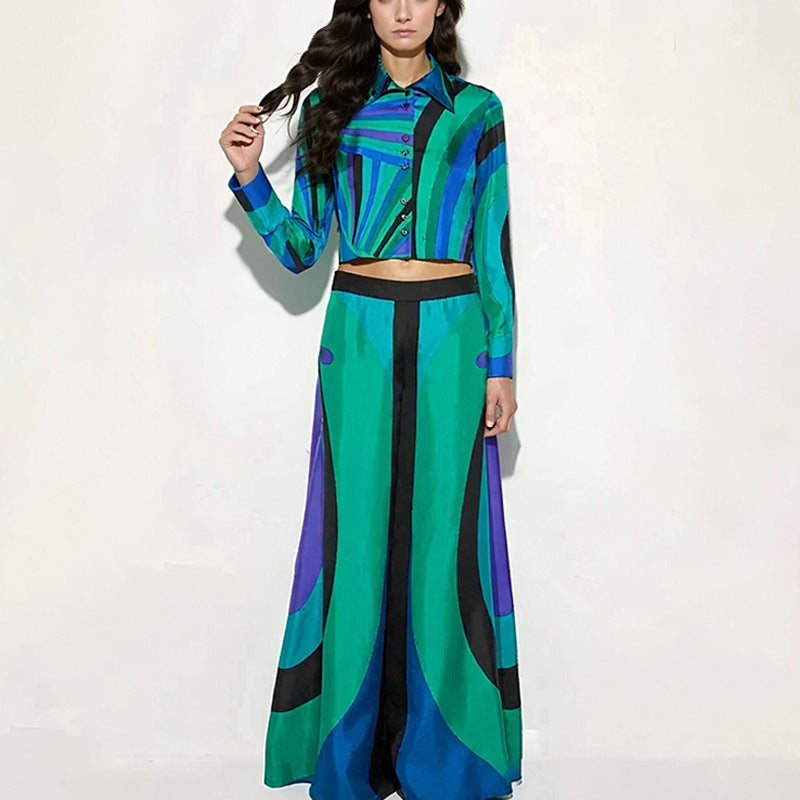 Damen Elegantes Zweiteiliges Set mit Crop-Top und Maxiröcke Drune