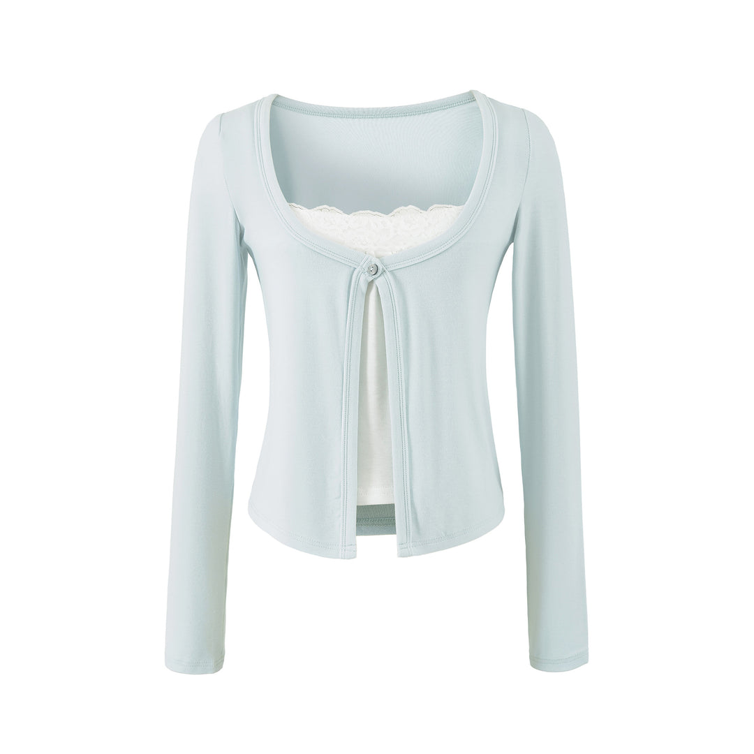 Damen Lagen-Cardigan mit integriertem Spitzen‑Cami und einreihigem Knopfverschluss Drune