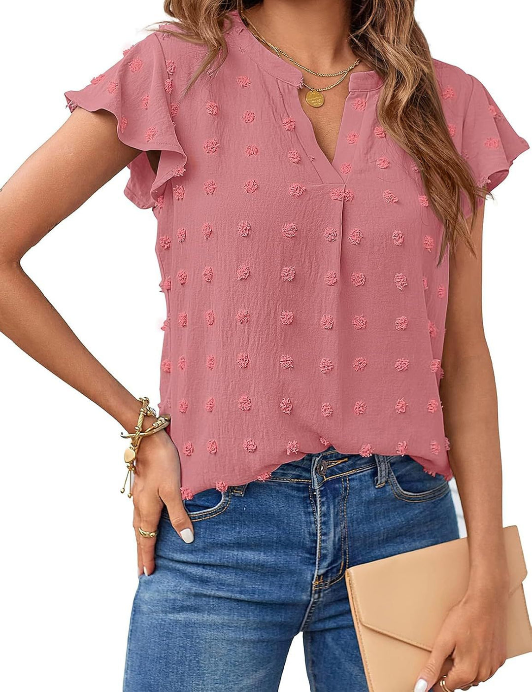 Damen Kurzarm Strukturiertes Blusenshirt Drune
