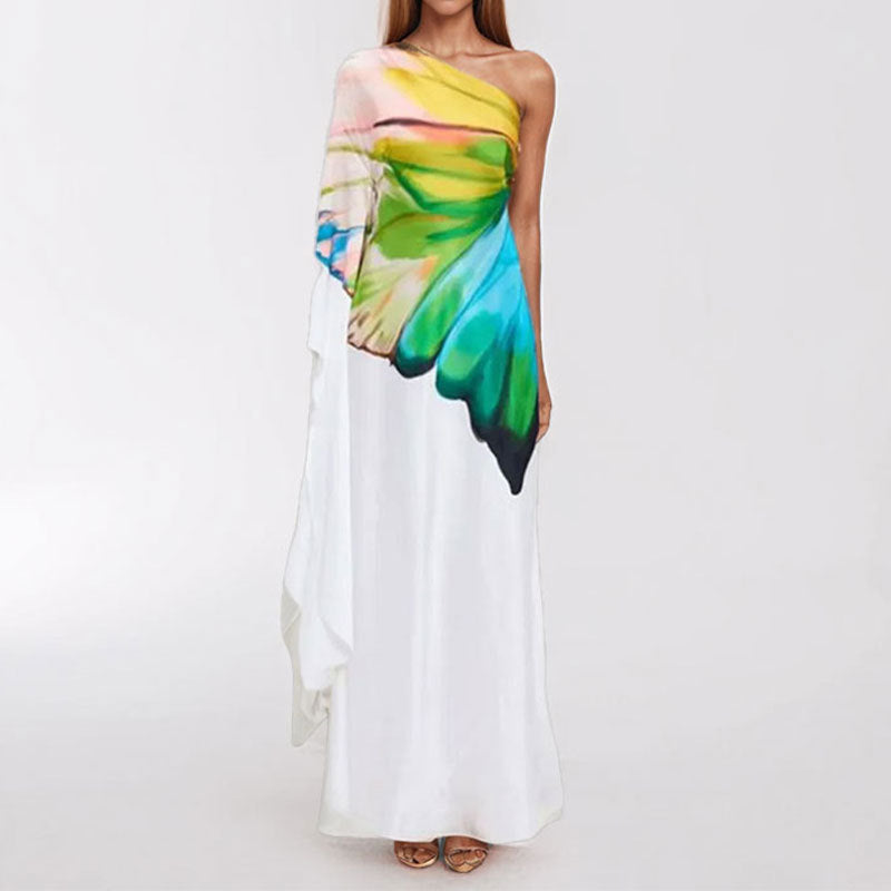 Damen Maxikleid mit asymmetrischem Design und künstlerischem Druck Drune