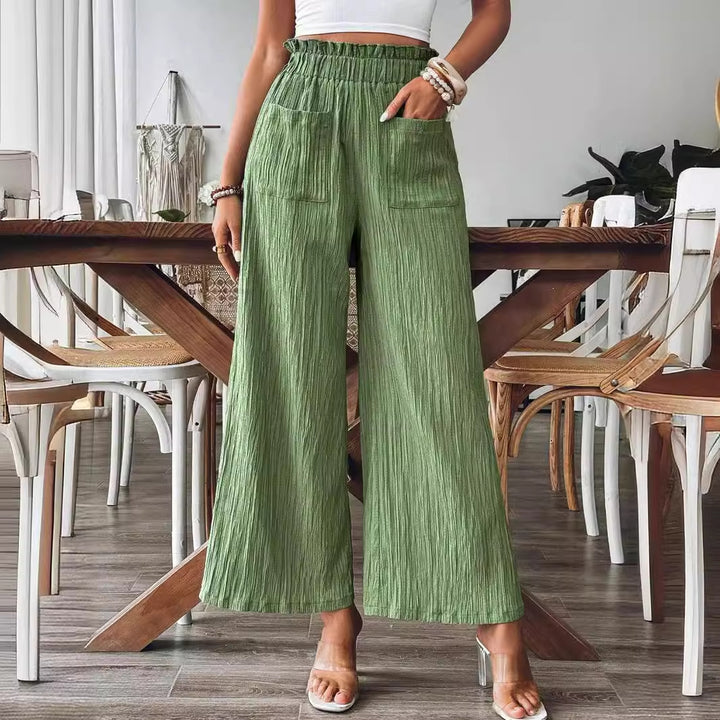 Damen lässige und leichte Palazzo-Hose mit elastischem Bund und praktischen Taschen Drune