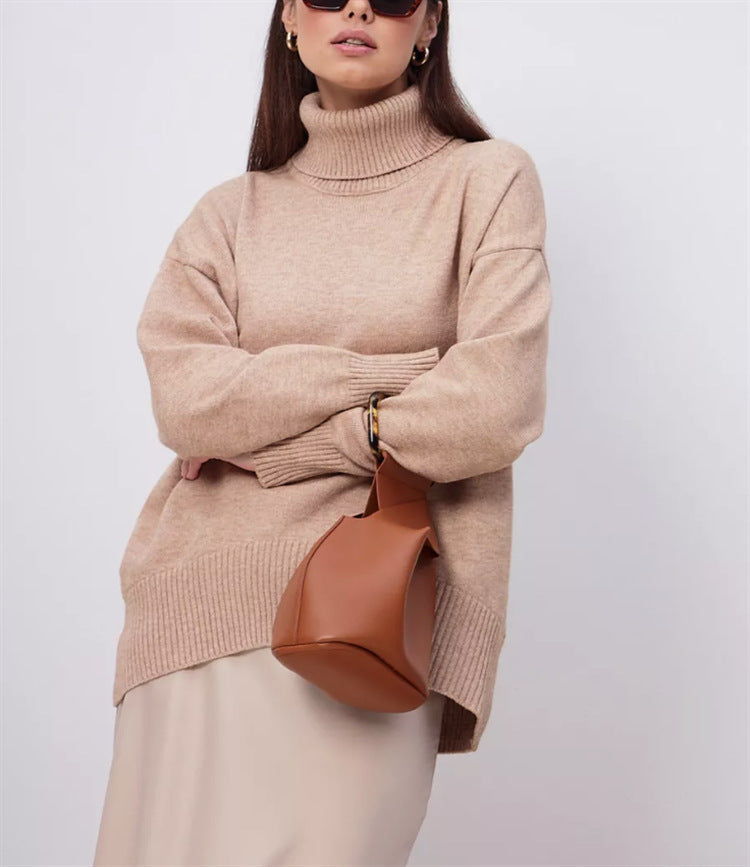 Damen Boxy-Rollkragenpullover aus feinem Feinstrick mit überschnittener Schulter Drune