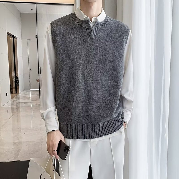Herren Moderner Grobstrickpullover ohne Ärmel Drune