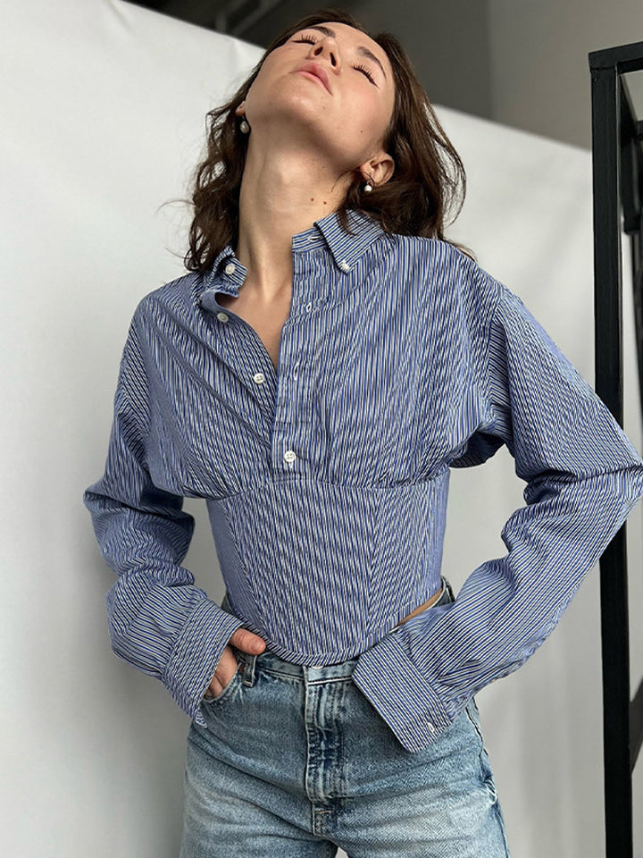 Damen Hemdbluse mit innovativem Schnitt und strukturierten Ärmeln Drune