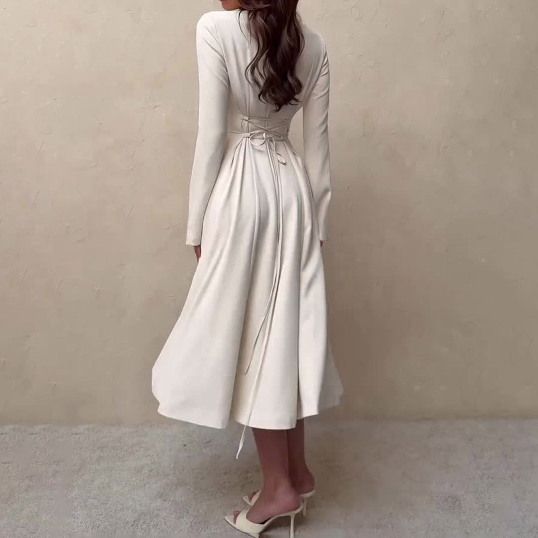 Damen Langärmeliges Midikleid im A Linien Schnitt mit durchgehender Knopfleiste Drune
