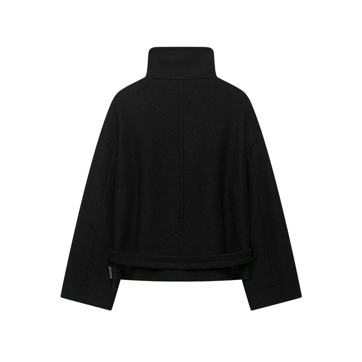 Damen Boxy-Capejacke in Wolloptik mit hoher Kragenblende und Knebelverschlüssen Drune