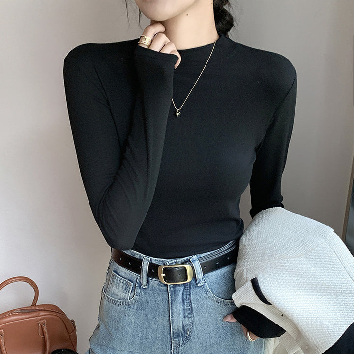 Damen Elegantes Langarmshirt mit hohem Kragen aus weichem Material Drune