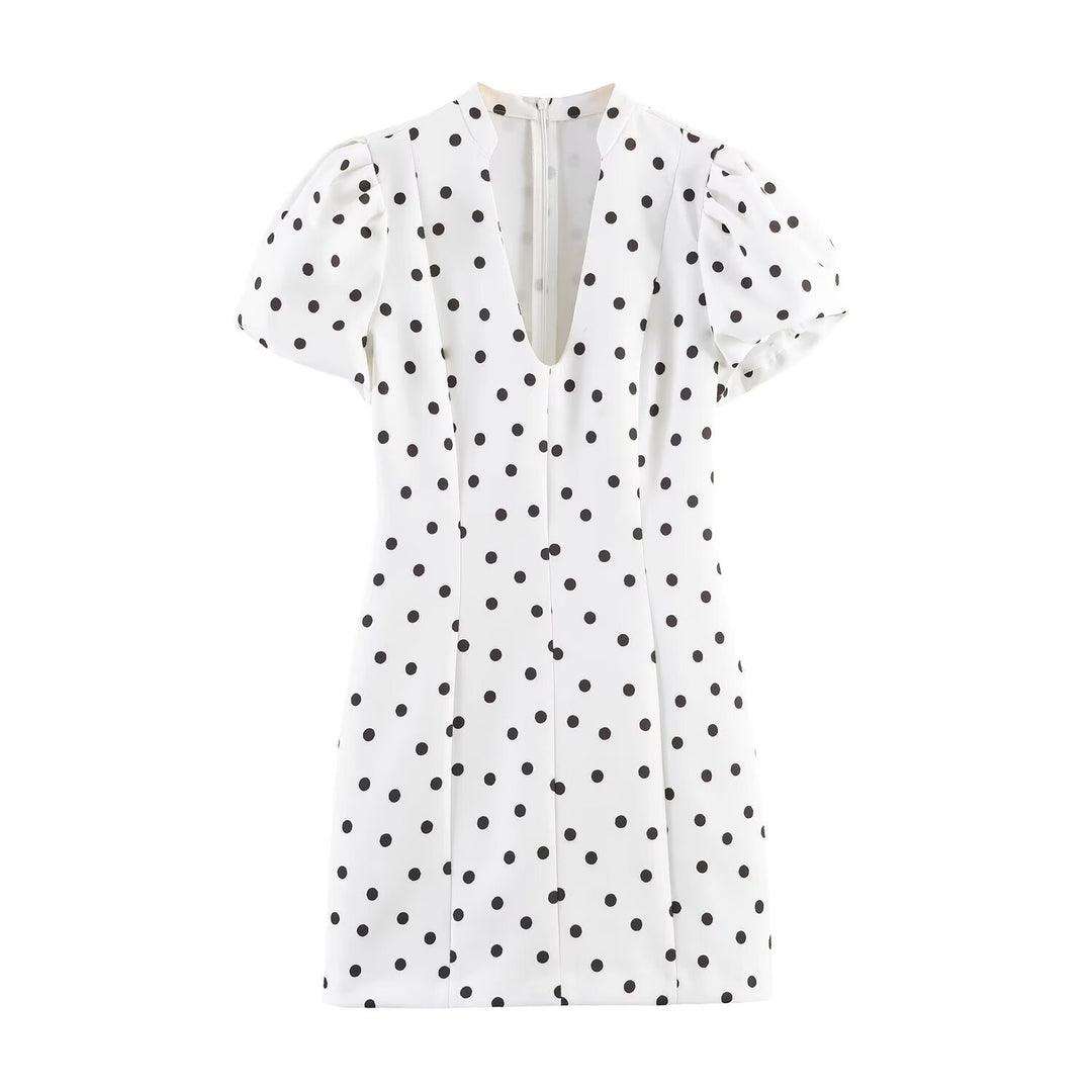 Damen Minikleid mit V-Ausschnitt und voluminösen Puffärmeln Drune