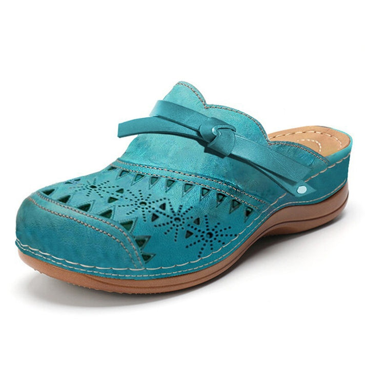 Damen Bequeme Perforierte Clog-Mules mit Knotenriemen und ergonomischem Komfortfußbett Drune