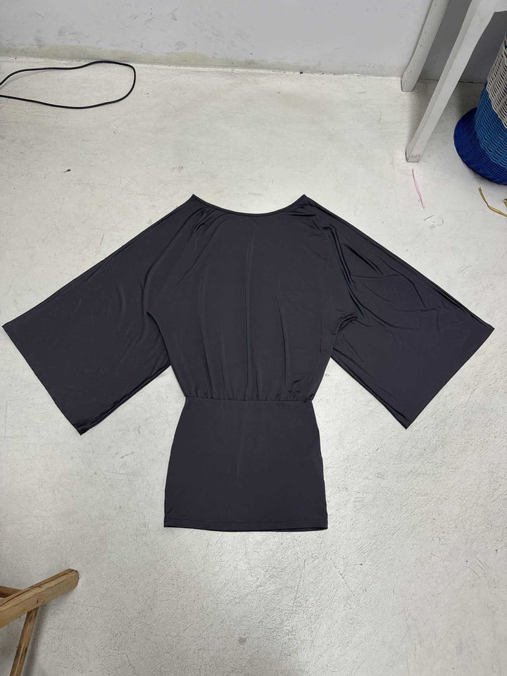 Damen nan schulterfreies Drapiertes Blouson-Top mit weitem Fledermausärmel und tailliertem Bündchen Drune