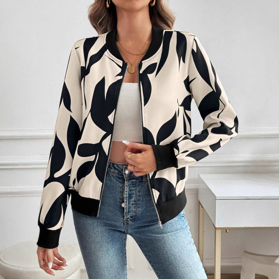 Damen Stylische Bomberjacke mit floralem Muster Drune