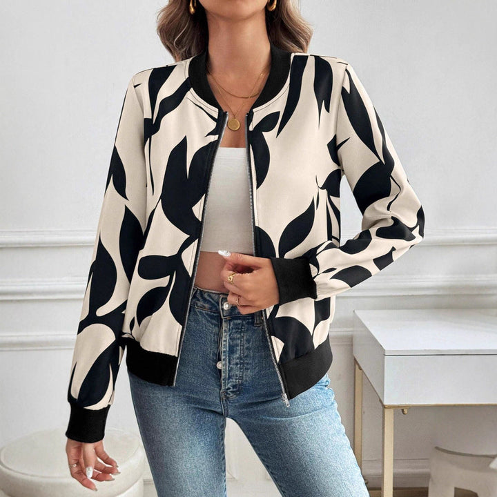 Damen Stylische Bomberjacke mit floralem Muster Drune