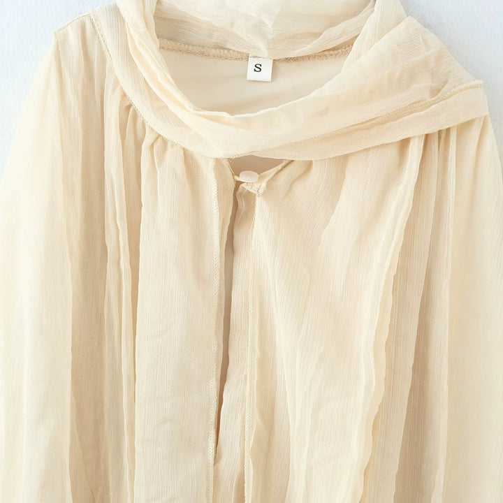 Damen Fließende Chiffon‑Plissee‑Bluse mit Schluppe und Manschetten Drune