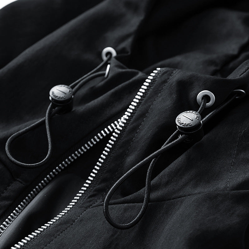 Unisex windabweisende Oversize-Kapuzenjacke aus Microfaser mit elastischem Saum Drune