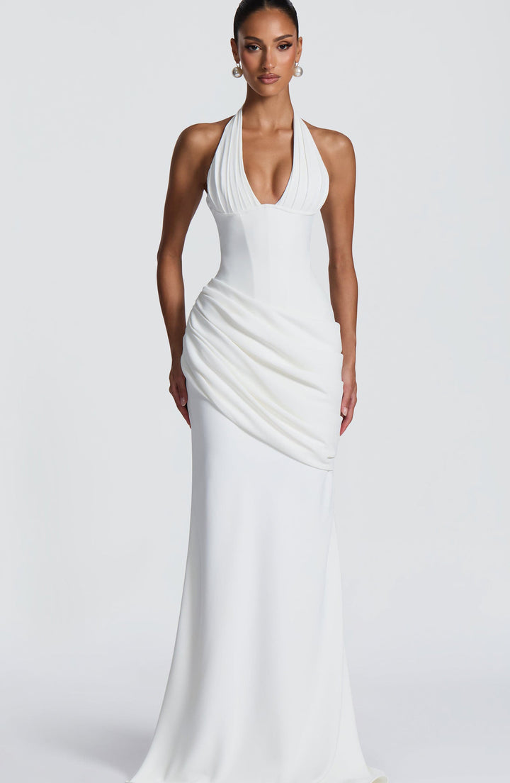 Damen Abendkleid mit elegantem Wickeldesign und tiefem V-Ausschnitt Drune