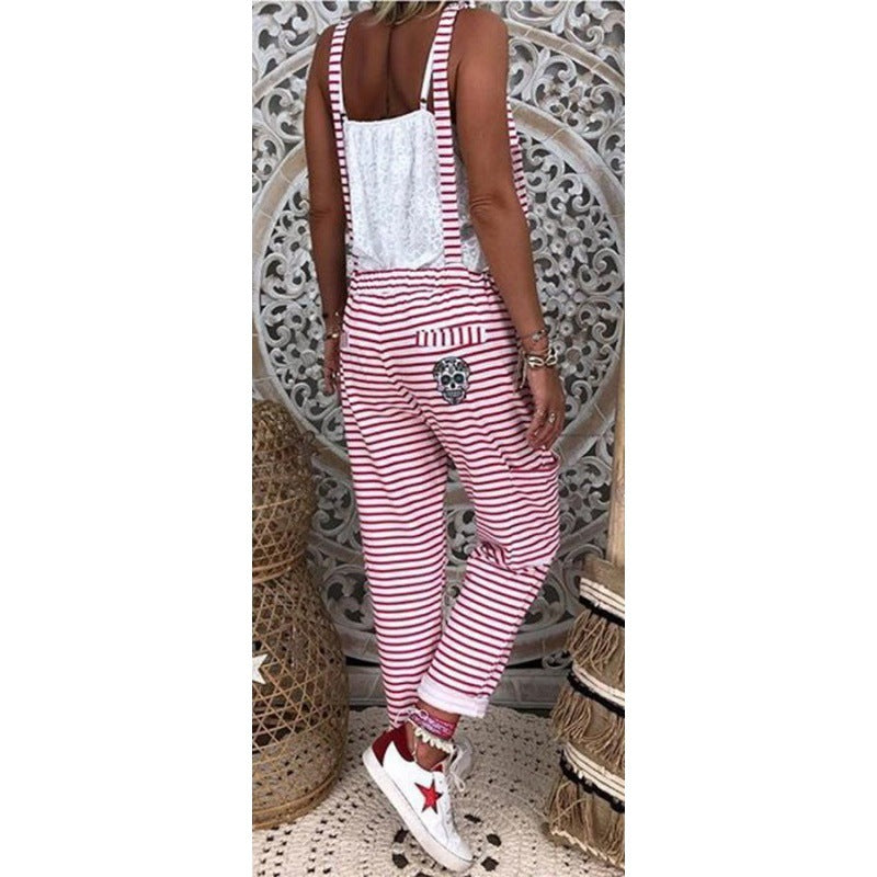 Damen Lässiger Jumpsuit mit schulterfreier Raffung und modischem Streifenmuster Drune