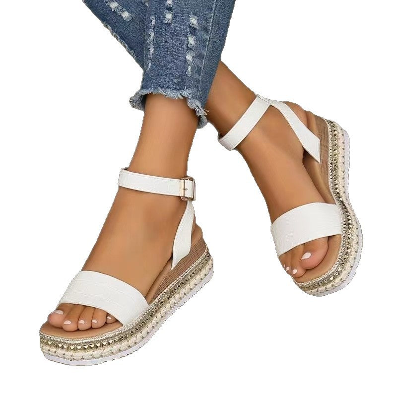Damen Wedge-Sandaletten mit transparenten Riemen und modischem Korksohlen-Detail Drune
