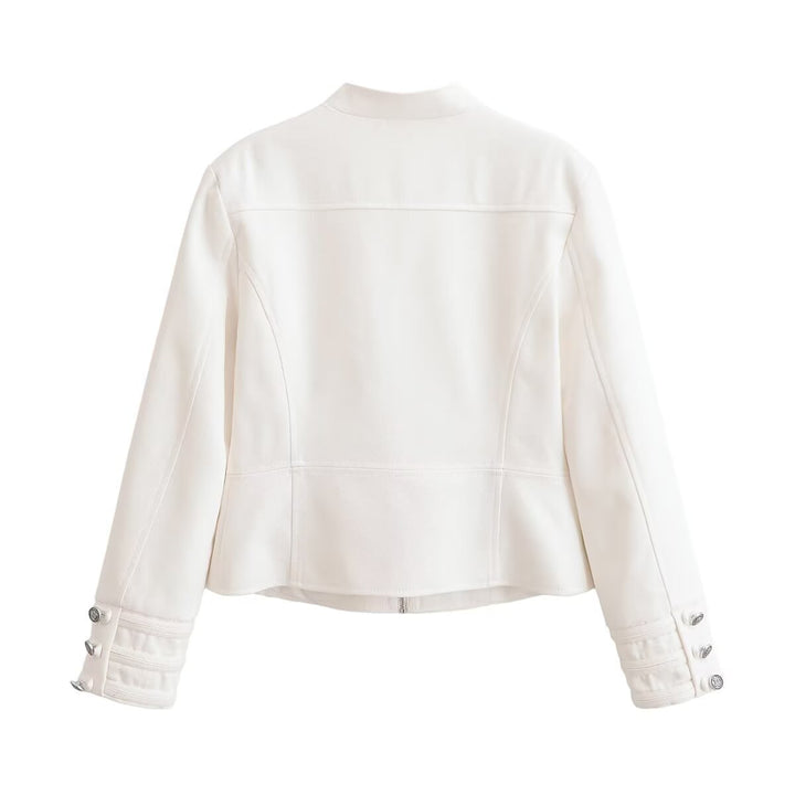 Damen Kurze Uniformjacke mit Stehkragen, Zierriegeln und Metallknopf‑Detail Drune