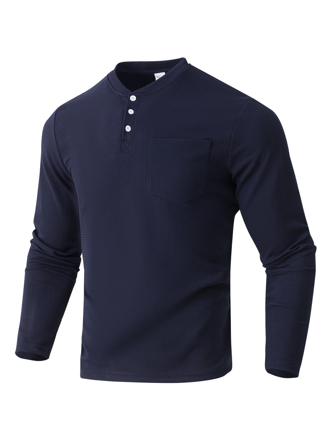 Herren Langarm Henley mit Waffelstruktur und Brusttasche thermisches Langarmshirt Drune