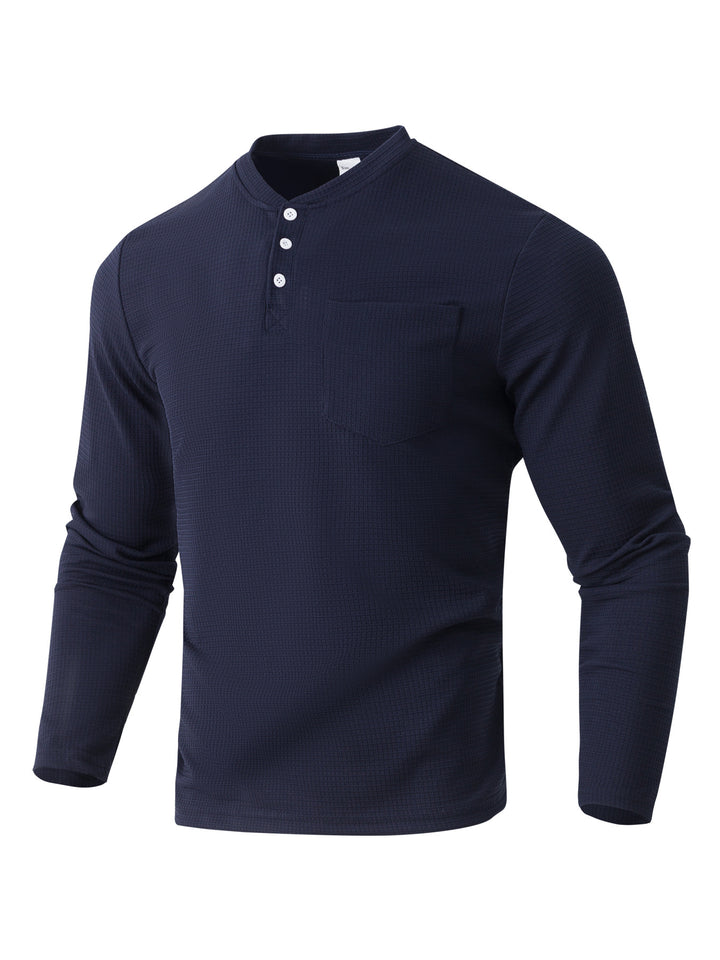 Herren Langarm Henley mit Waffelstruktur und Brusttasche thermisches Langarmshirt Drune