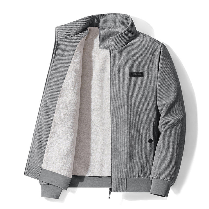 Herren nan gefütterte Cordjacke mit Teddyfutter, Stehkragen und verdecktem Reißverschluss Drune