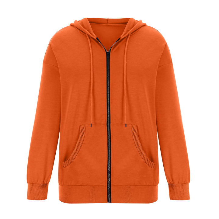 Damen nan Kapuzenjacke mit durchgehendem Reißverschluss, Kängurutaschen und elastischen Bündchen Drune