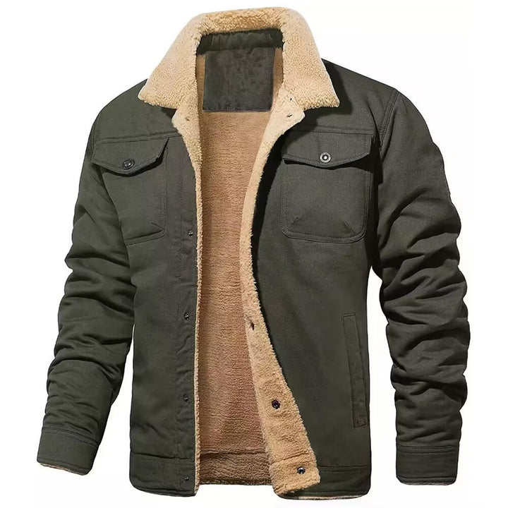 Herren robustes Canvas-Blouson mit durchgehendem Sherpa-Innenfutter und Hemdkragen Drune