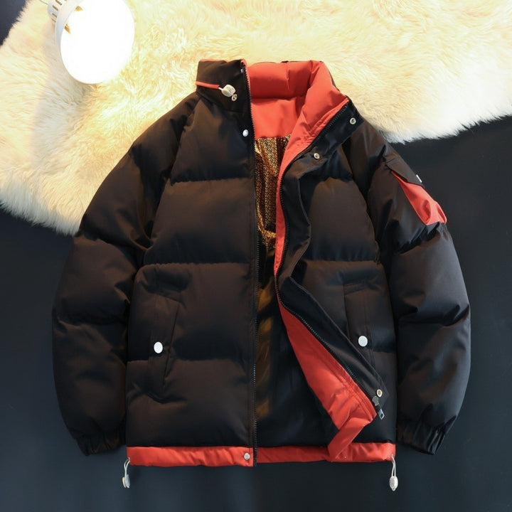 Herren Wattierte Daunenoptik-Outdoorjacke mit hohem Stehkragen, Kontrast-Innenfutter & Ärmeltasche Drune