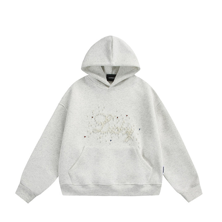 Unisex Oversize Kapuzenpullover mit Perlen‑ und Strassapplikation Drune