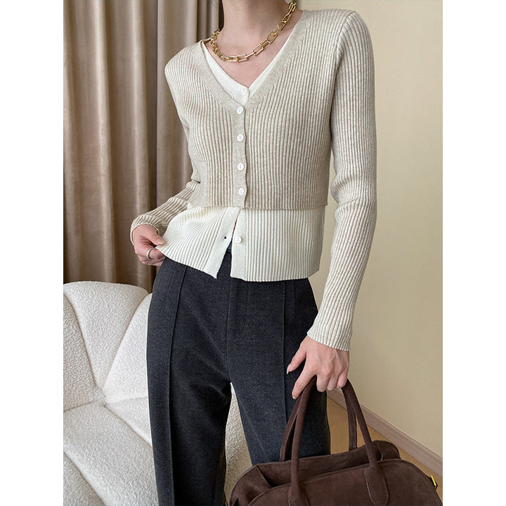 Damen lässiger Strickcardigan mit Knopfverschluss und feiner Rippstruktur Drune