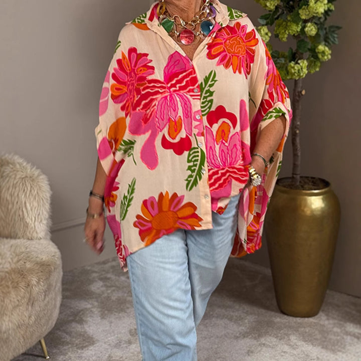 Damen Fließende Kimono-Bluse mit buntem Blumendesign Drune