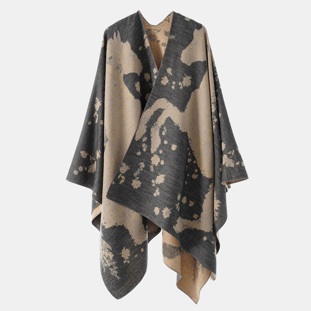 Damen Oversize-Wickelponcho im Kimono-Fall mit feinem Jacquardgewebe Drune