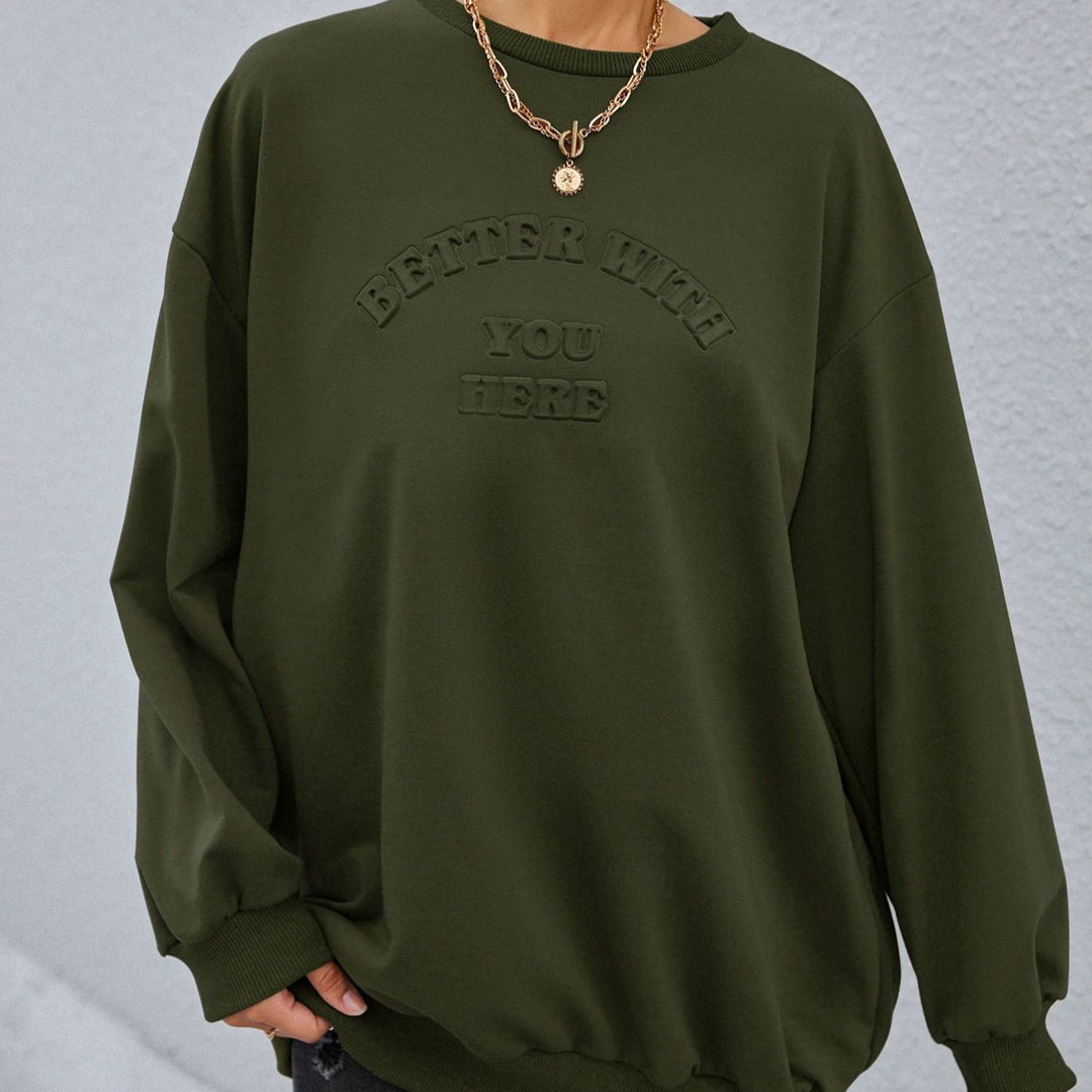 Damen lässiger Sweatshirt mit eingeprägtem Schriftzug Drune
