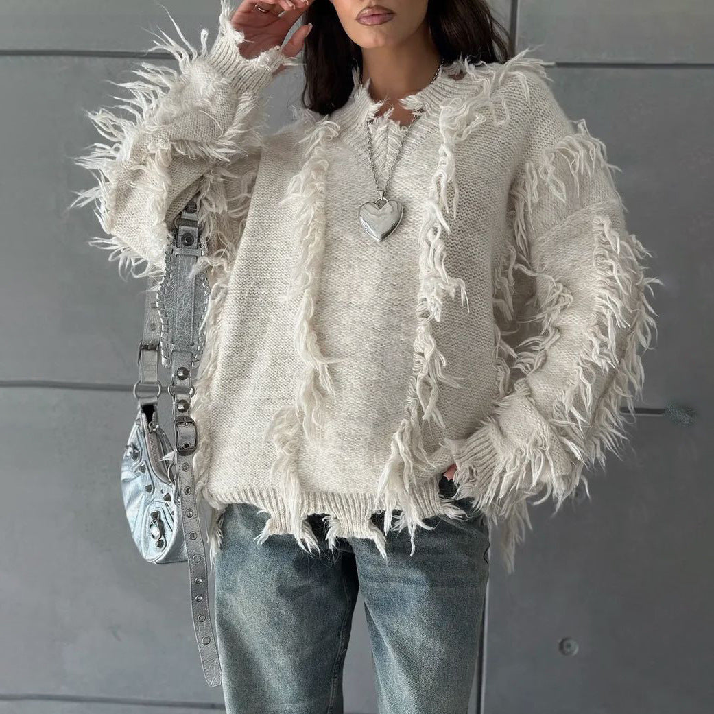Damen Strickpullover mit lässigem Fransen-Design Drune