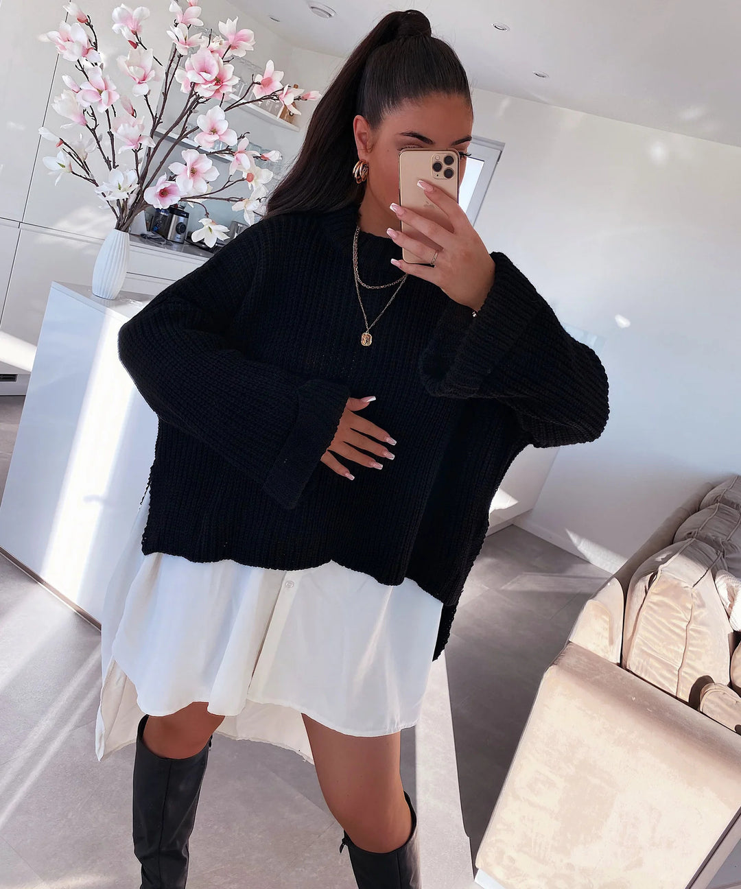 Damen lässiger Pullover mit strukturiertem Gewebe und weitem Schnitt Drune
