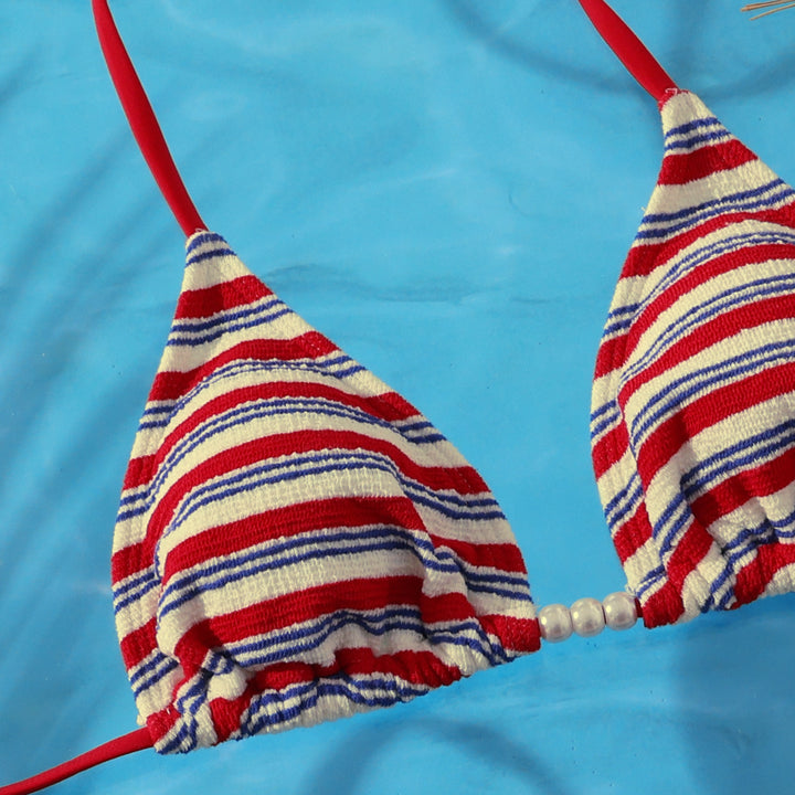 Damen Strand-Bikini-Set mit charmantem Streifenmuster Drune