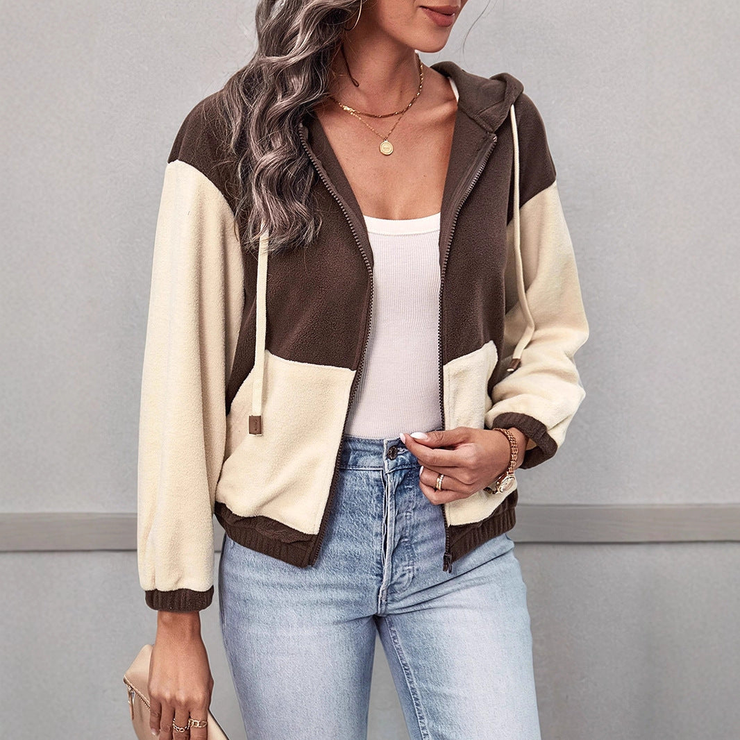 Damen Modischer Fleecejacke mit Kapuze Drune